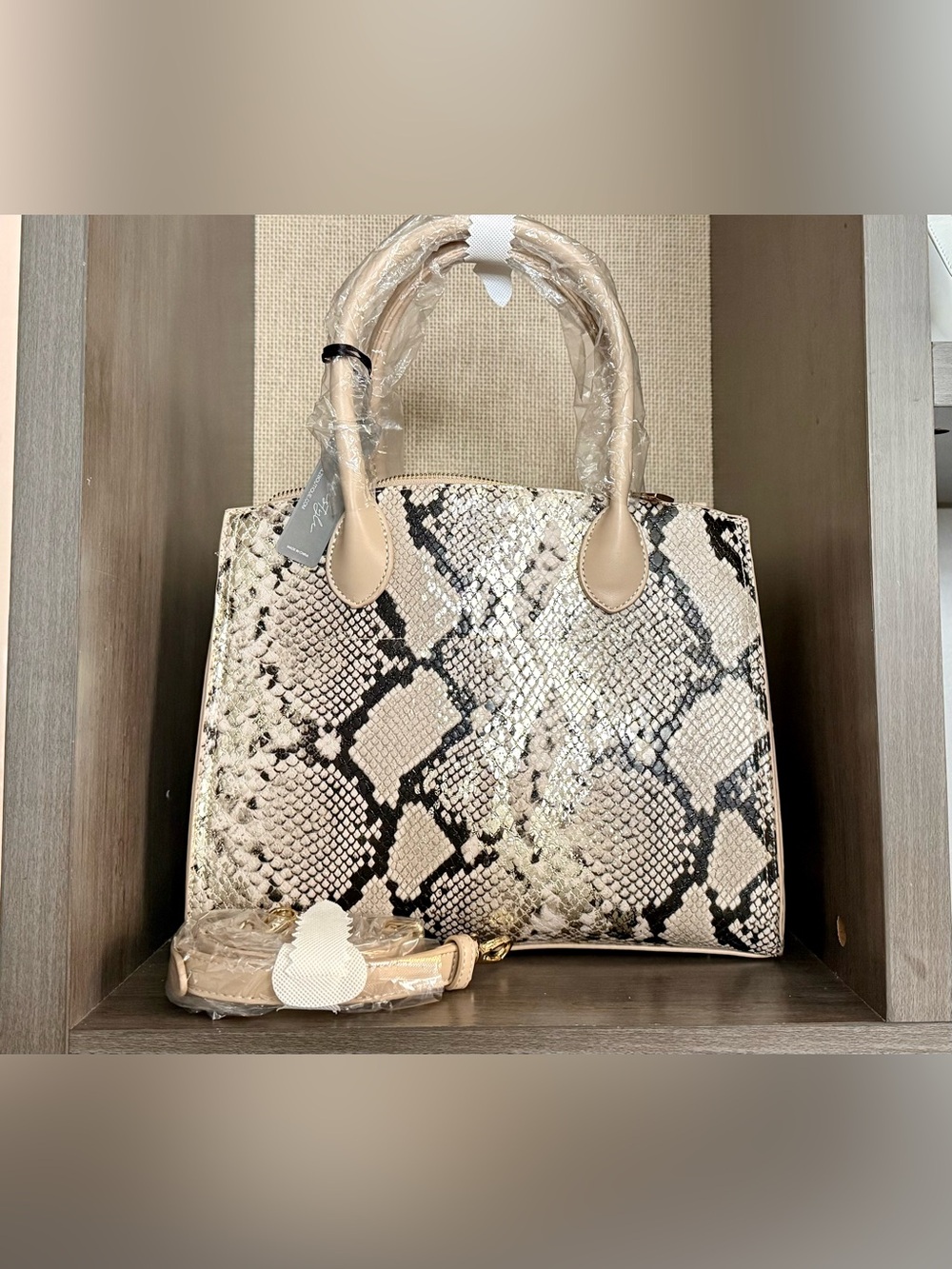 Glitzy Vegan Snakeskin Crossbody Tote Bag